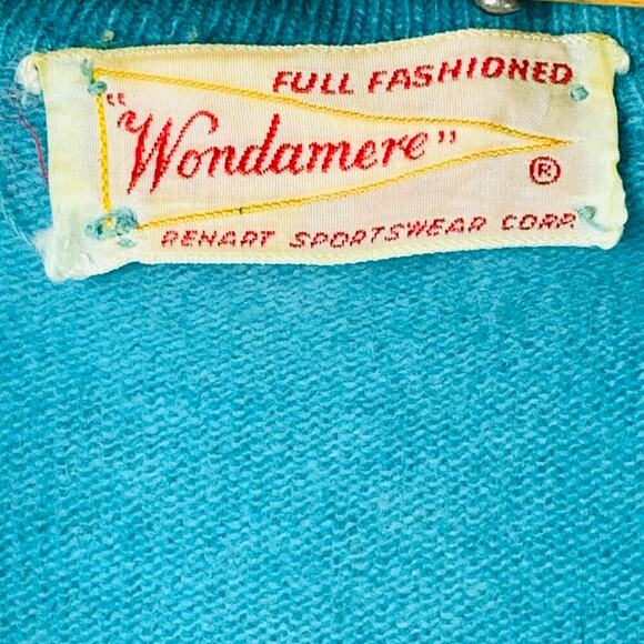 Wondameres Vintage Teal Wool Cardigan Short Sleeve Mid Century Sweater Size L - Picture 5 of 7